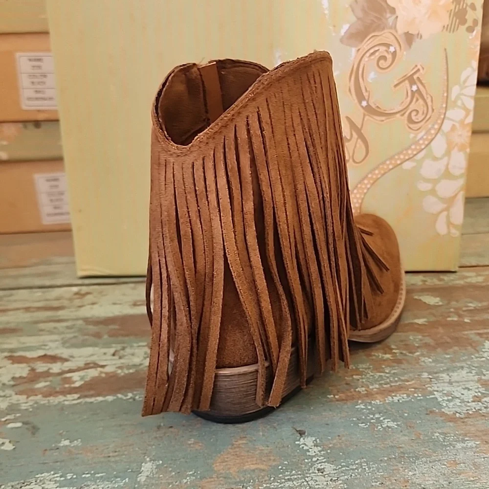 New Very G Tan Trippier Fringe Bootie